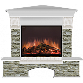 Каминокомплект Glenrich Бостон Грот однотонный угловой (беленый дуб)+Arte 23